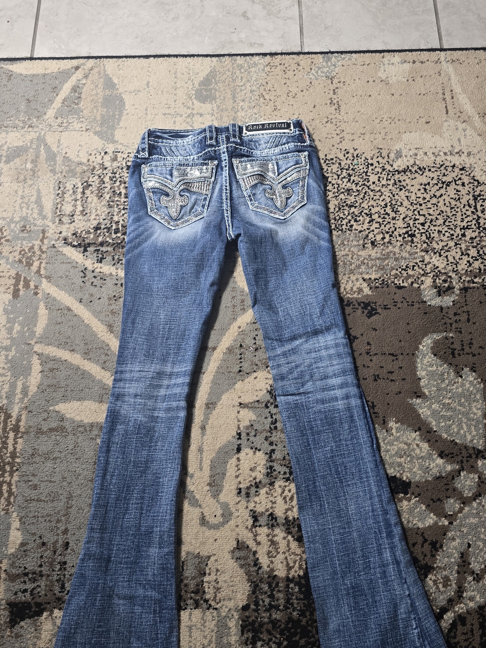 Rock Revival Blue Flared Jeans with Embellished Back Pockets